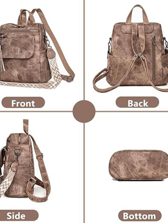 Retro Style Large Capacity Multi-Pocket Backpack for Women Versatile Crossbody